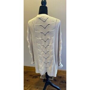Pink Republic Cardigan Sweater Size Medium Beige Open Weave Loose Knit  Pockets